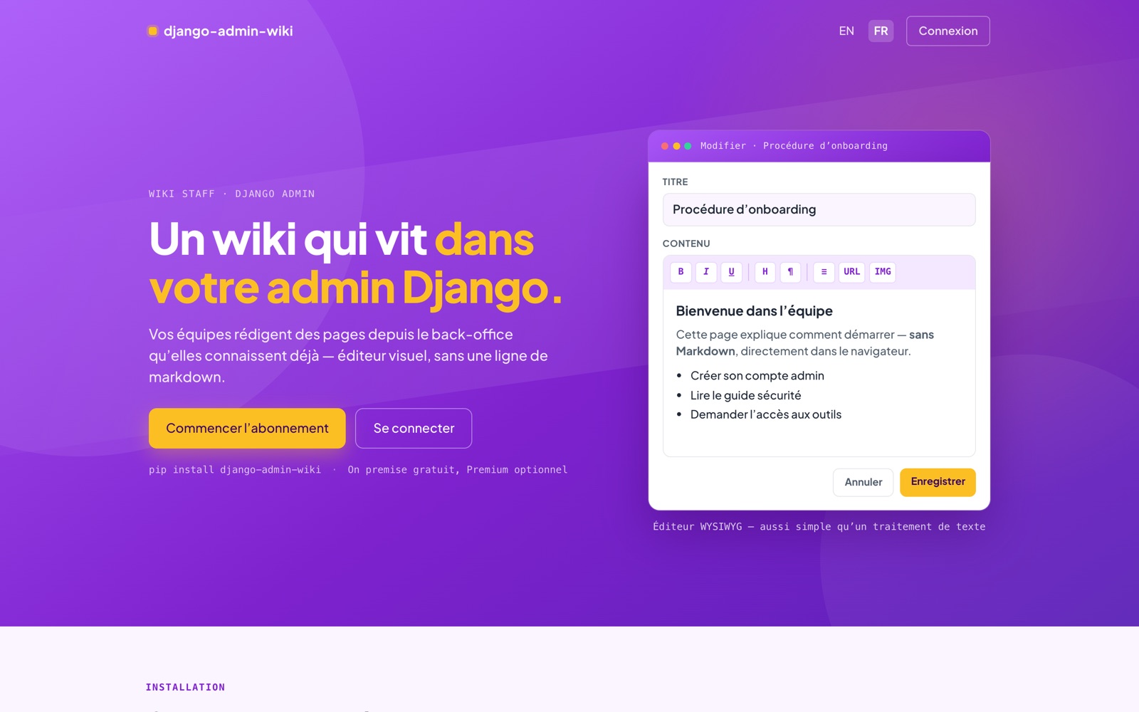 django-admin-wiki - Capture d'écran du site